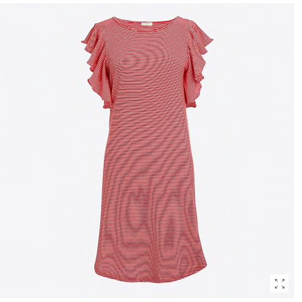 NWT J. crew red Striped ruffle-shoulder dress